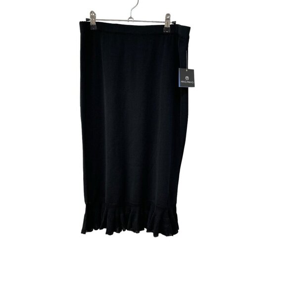 NEW Ming Wang Midi Pencil Skirt Ruffle Flounce Hem Acrylic Knit Black Womens M - Picture 2 of 11